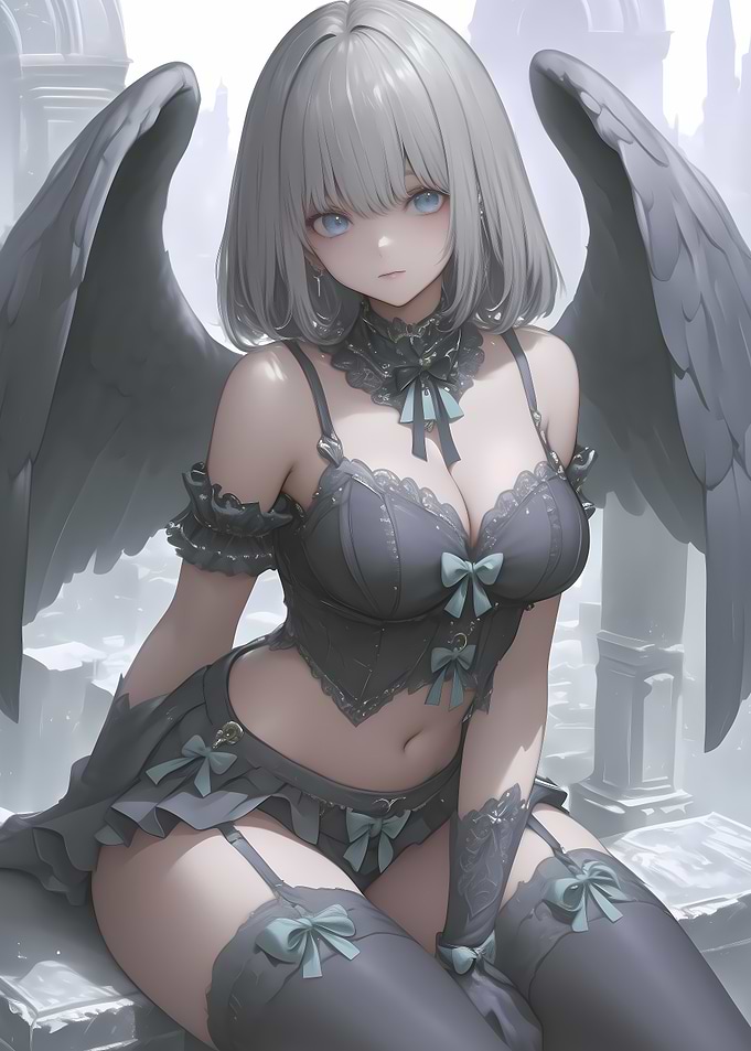 Angel with Black Wings Anime Girl Gaming