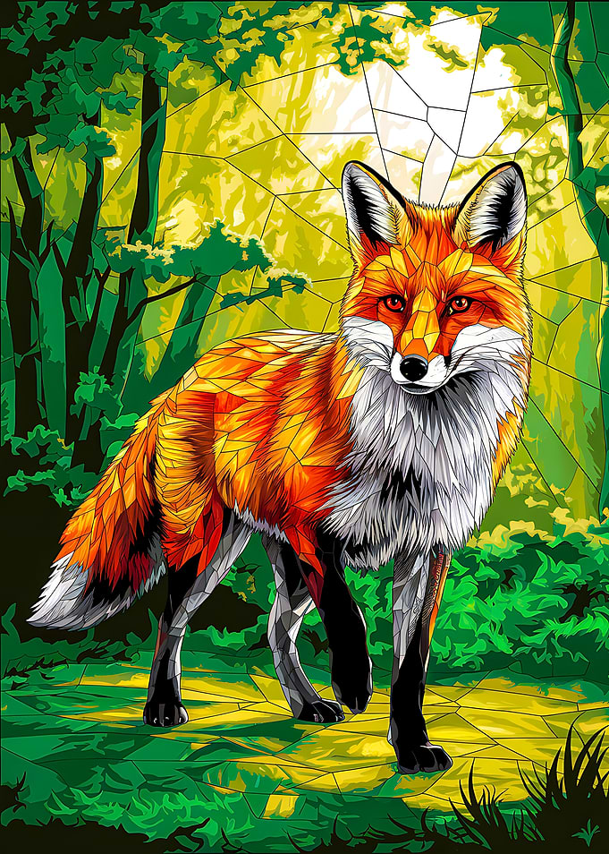 Fox in Forest Stained Glass