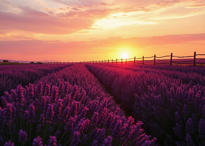 Blossoming Lavender Field at Sunset
