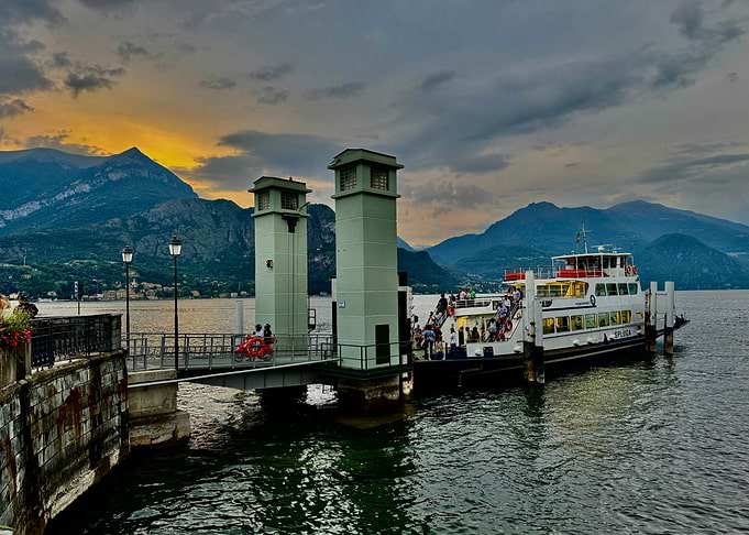 Mountainous Ferry Dock at Sunset
