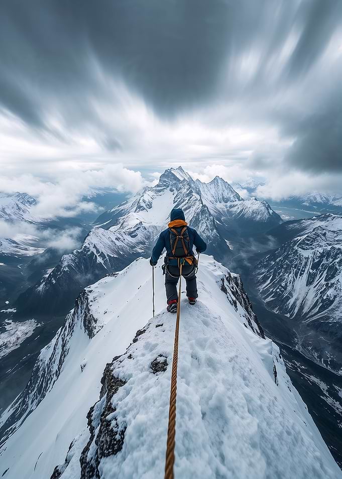 Alpine Climber on Mountain Peak