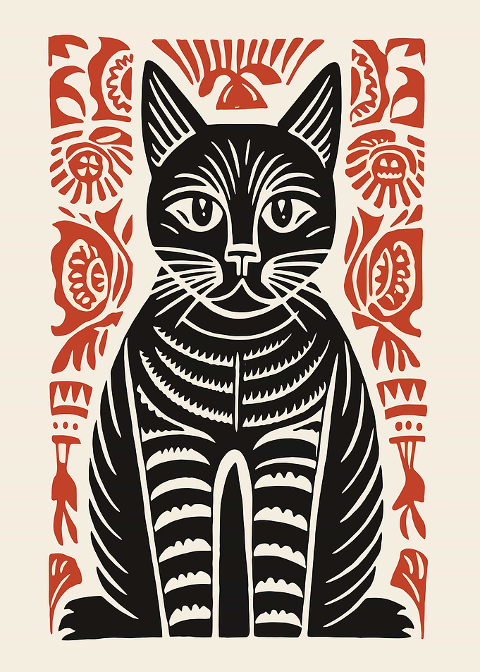 Black Cat Folk Art Print