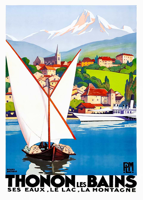 Thonon-les-Bains Travel Poster — retro travel art printed on metal