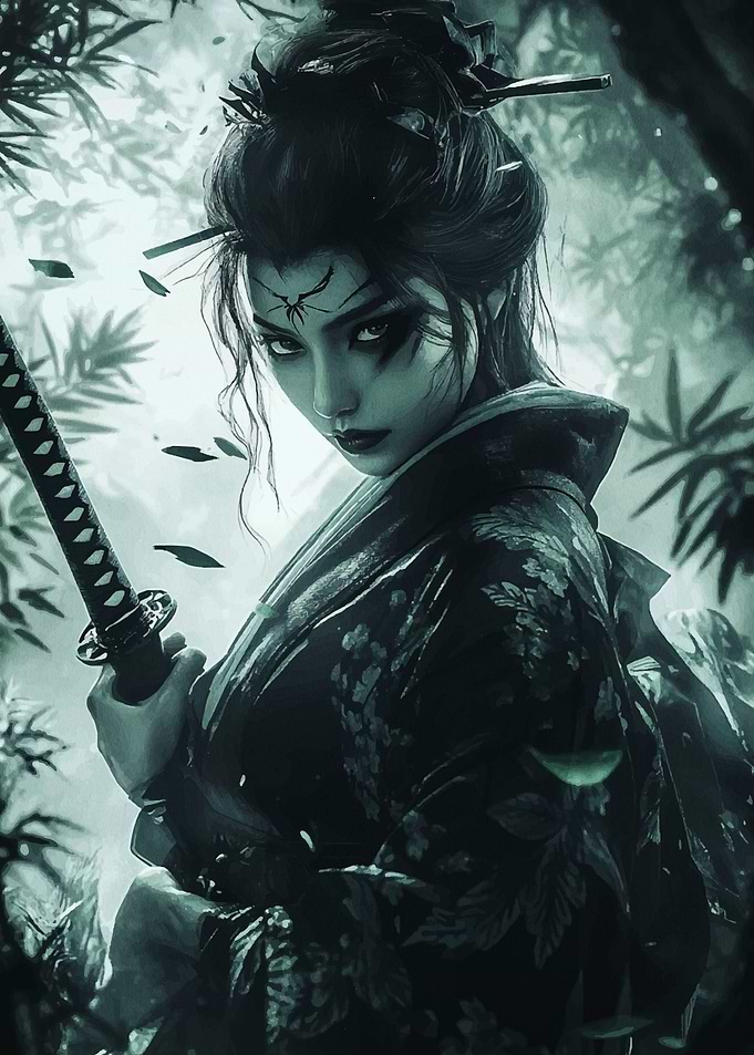 Samurai Woman in Forest