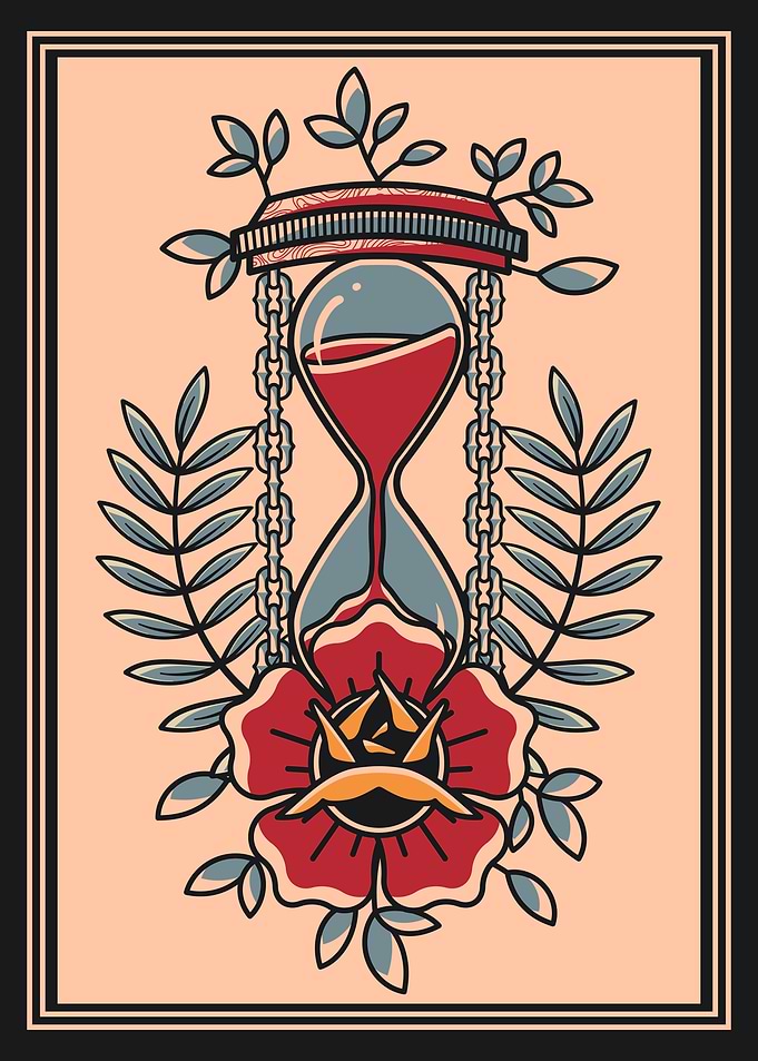 Hourglass & rose vintage style