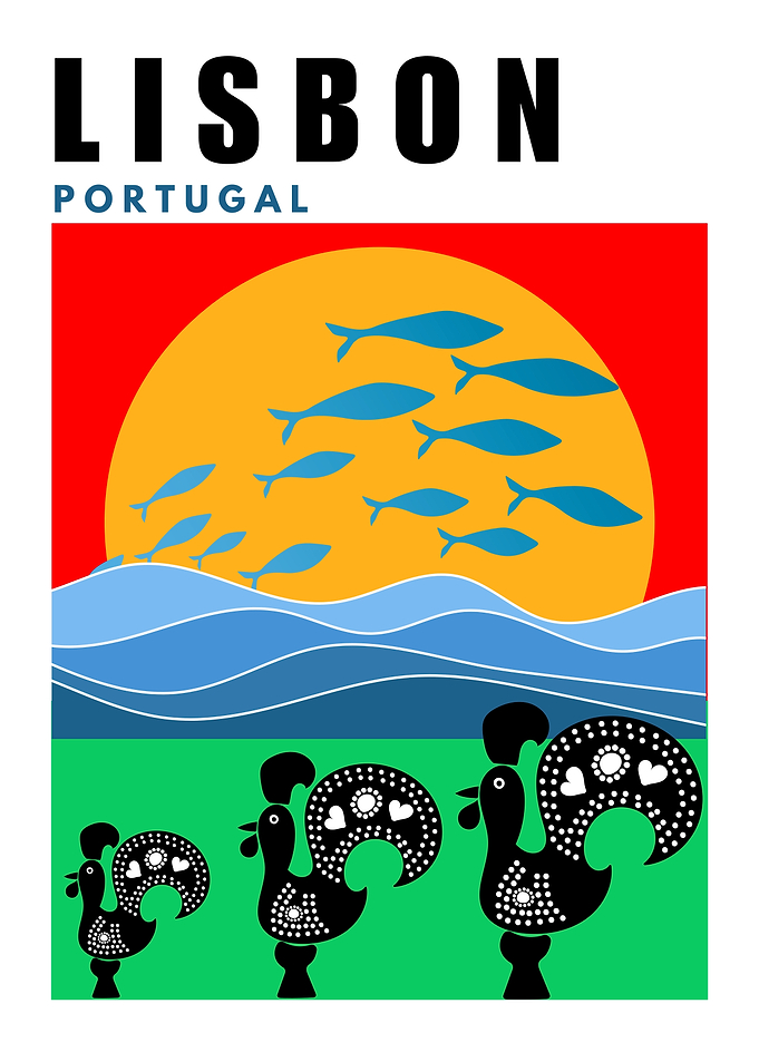Lisbon Portugal Mid Century Modern Travel Poster