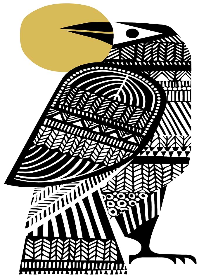 Black and White Crow Illustration