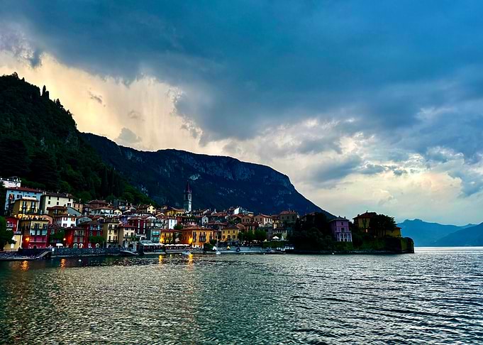 Town on a Mountainside at Dusk