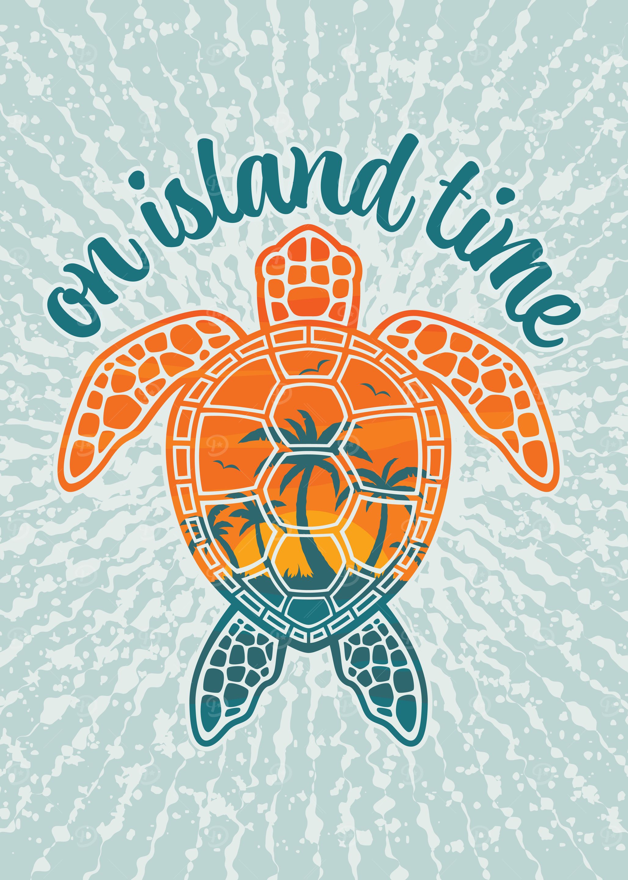 On Island Time Tropical Sunset Sea Turtle Design