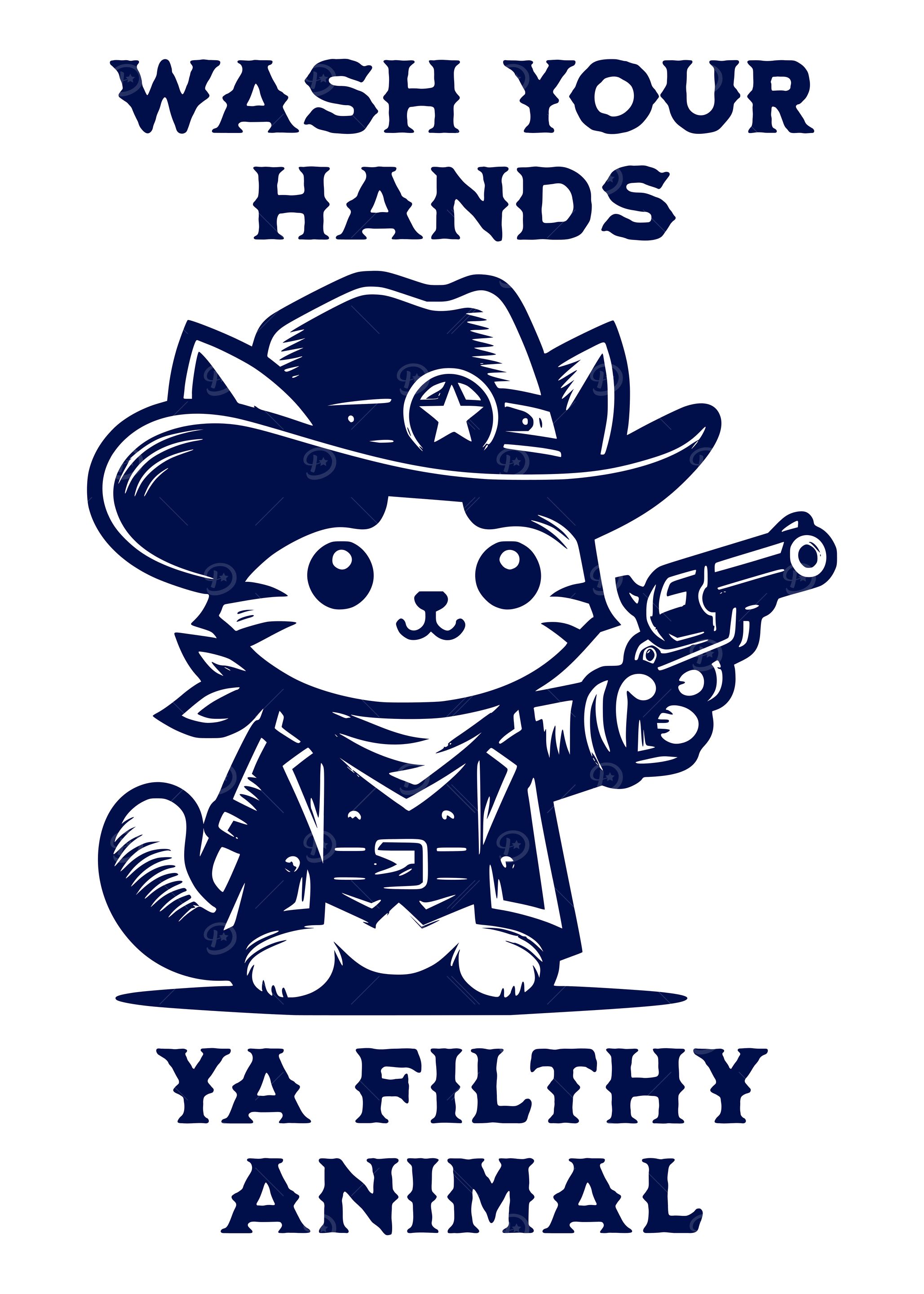 Cowboy Cat Wash Your Hands Ya Filthy Animal Funny Bathroom Pıoster