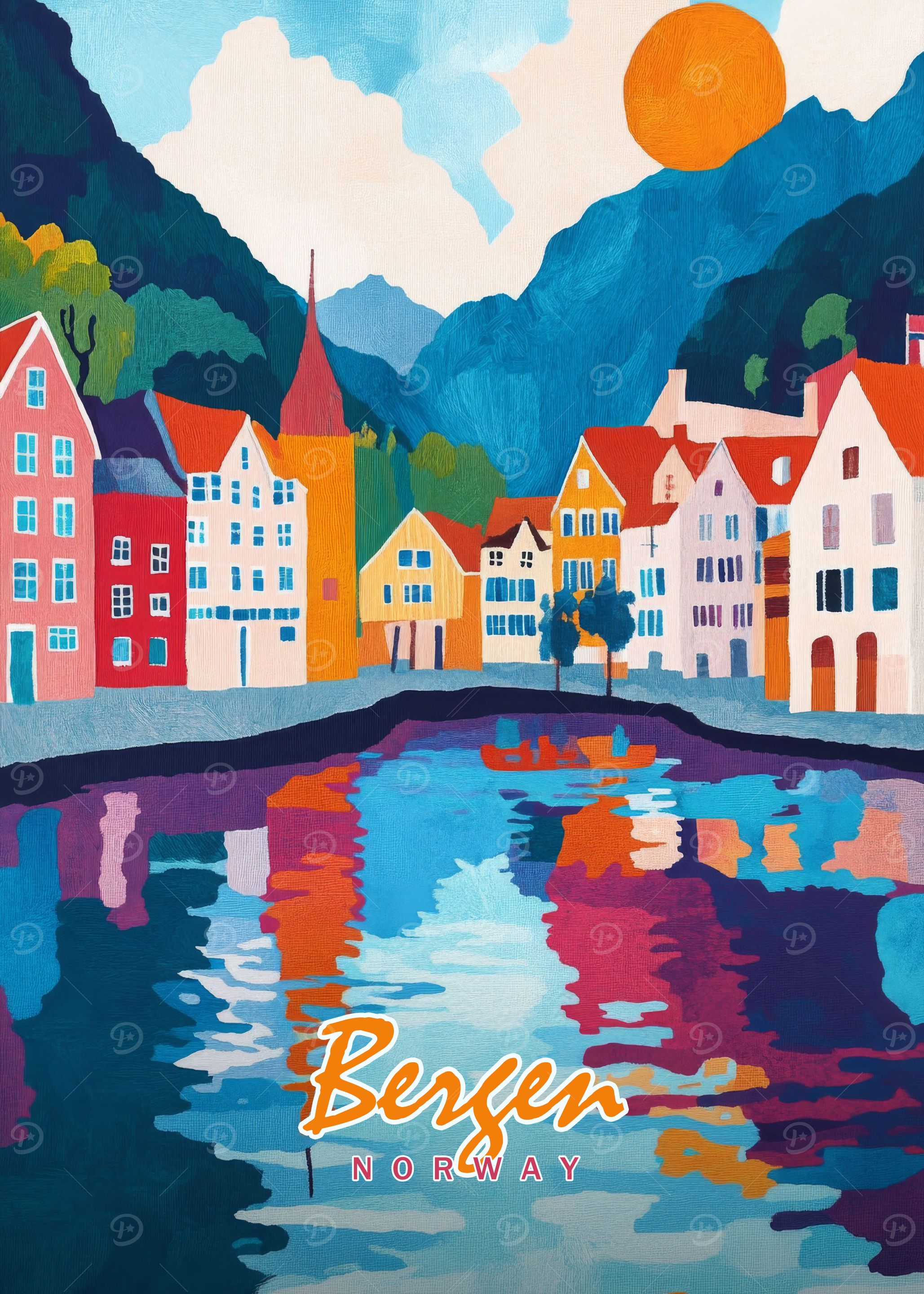 Bergen, Norway Watercolor