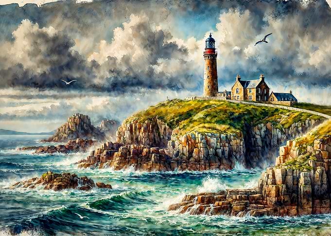 Lighthouse on Rocky Coast