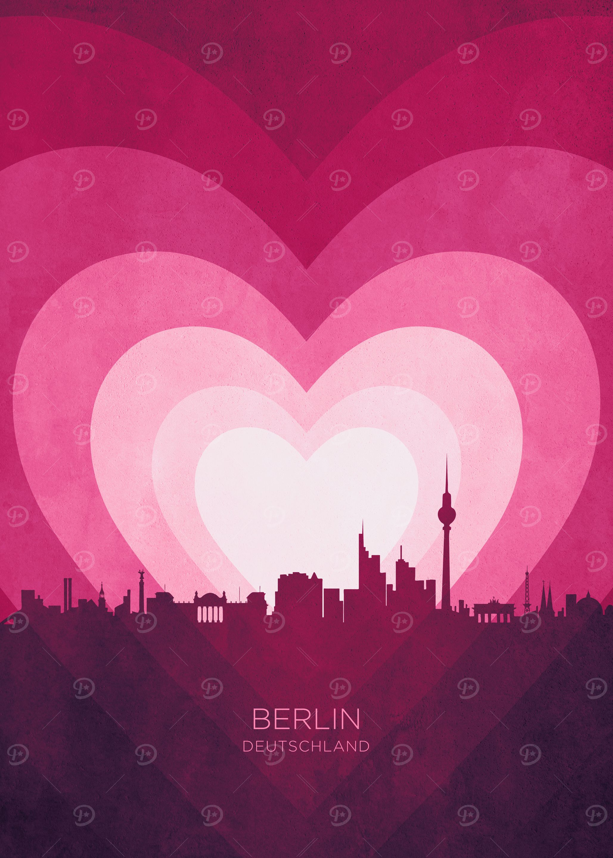 Berlin Germany Skyline Hearts Pink
