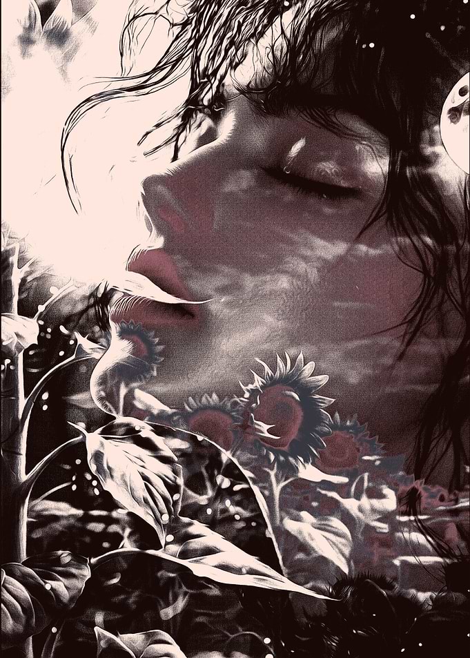 Woman's Face with Flowers