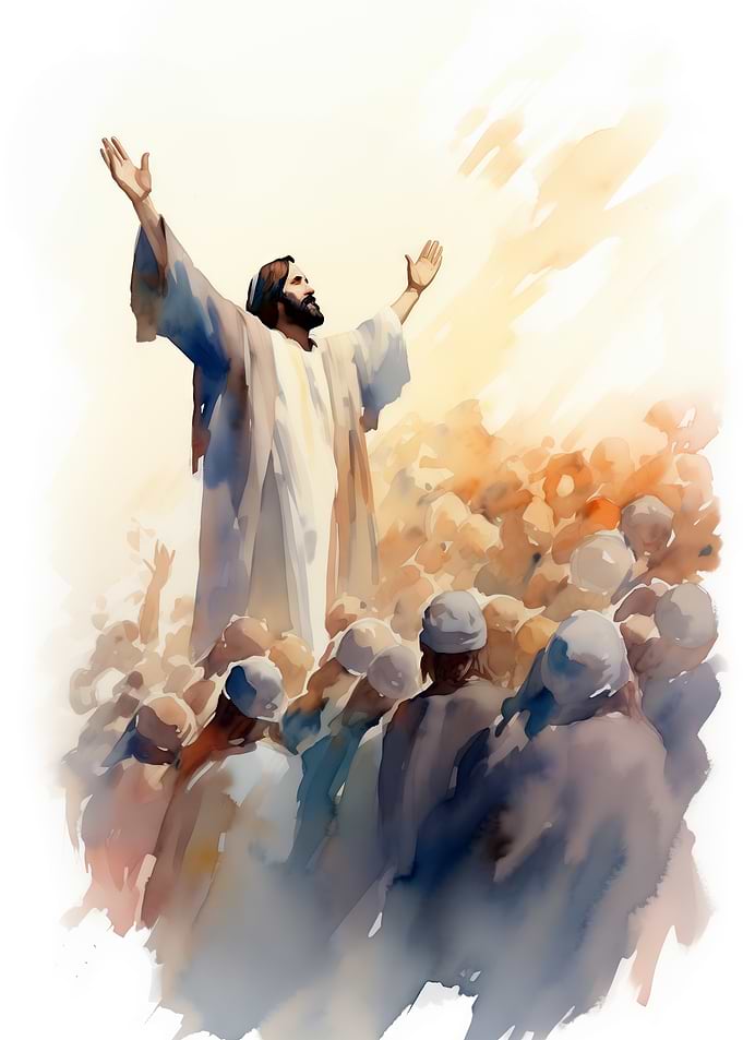 Jesus Preaching to a Crowd