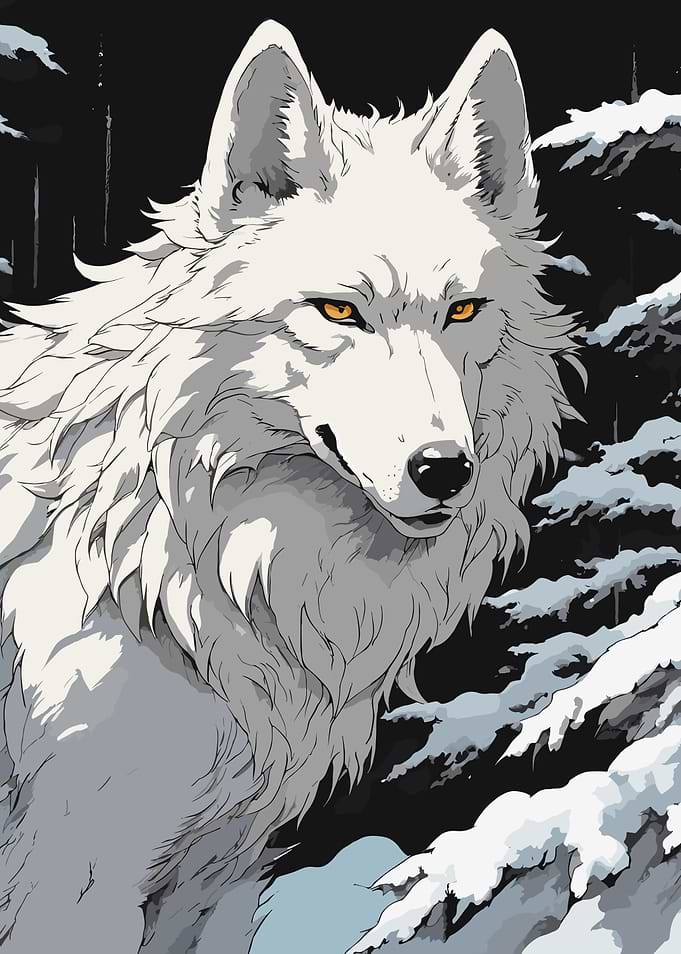 White Wolf in Snowy Forest