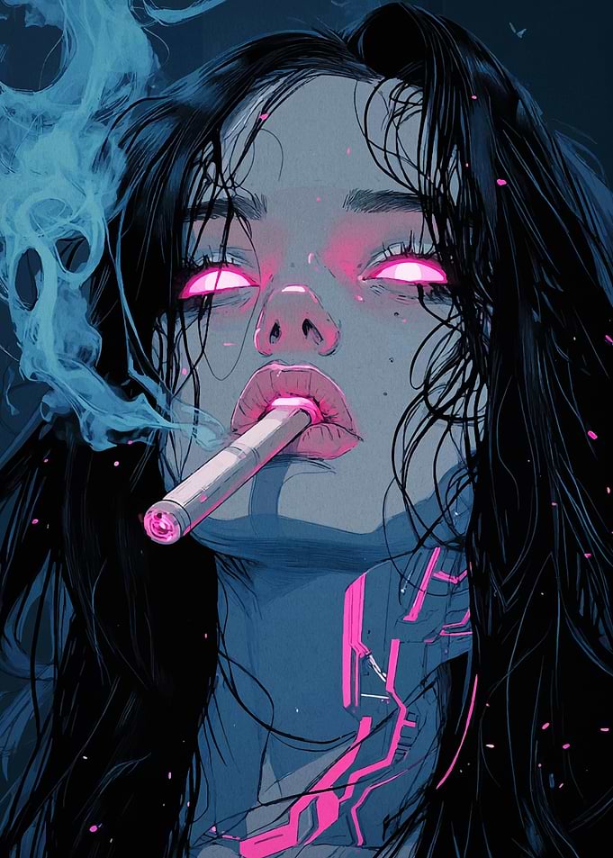 Cyberpunk Woman Smoking