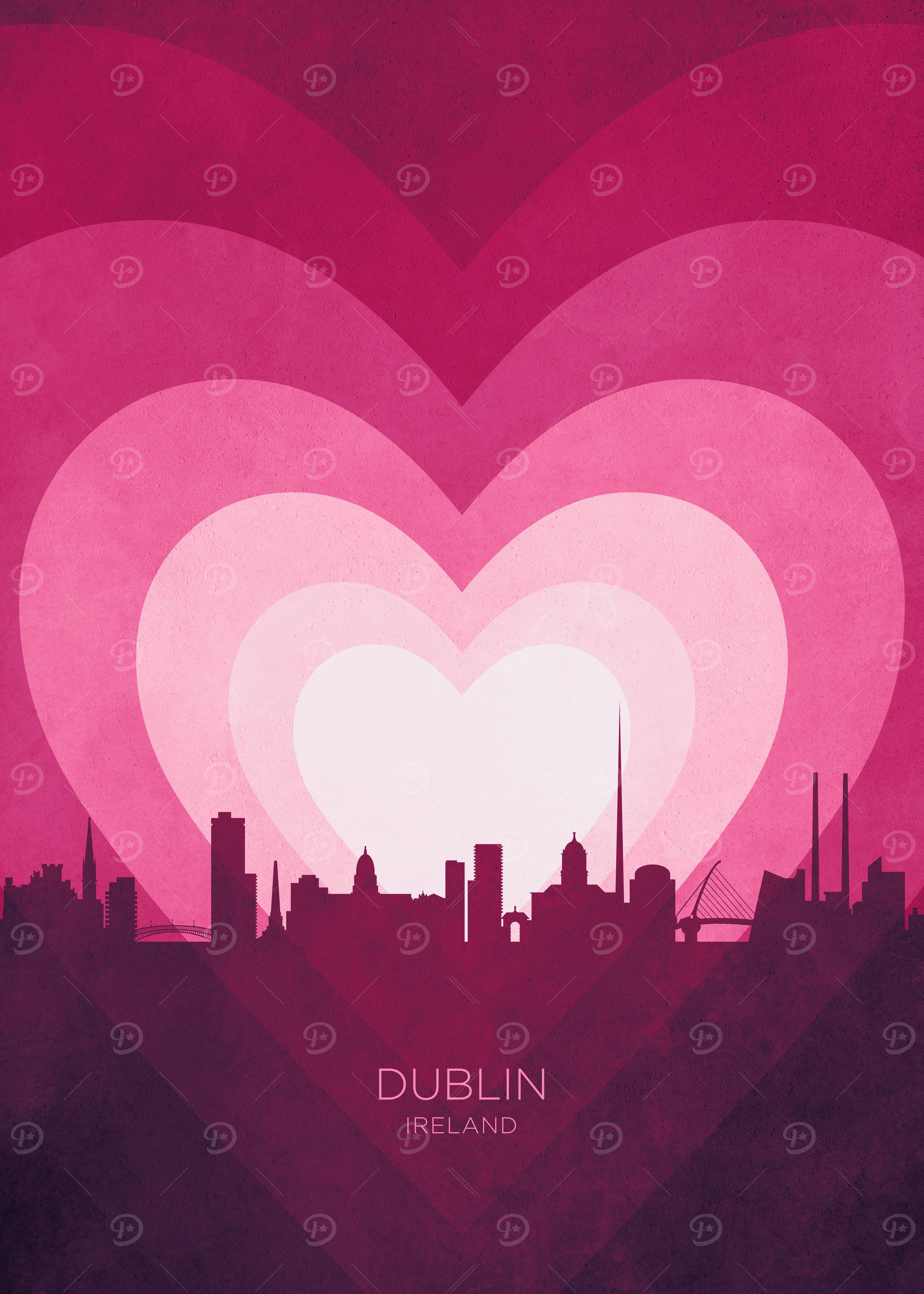 Dublin Ireland Skyline Hearts Pink