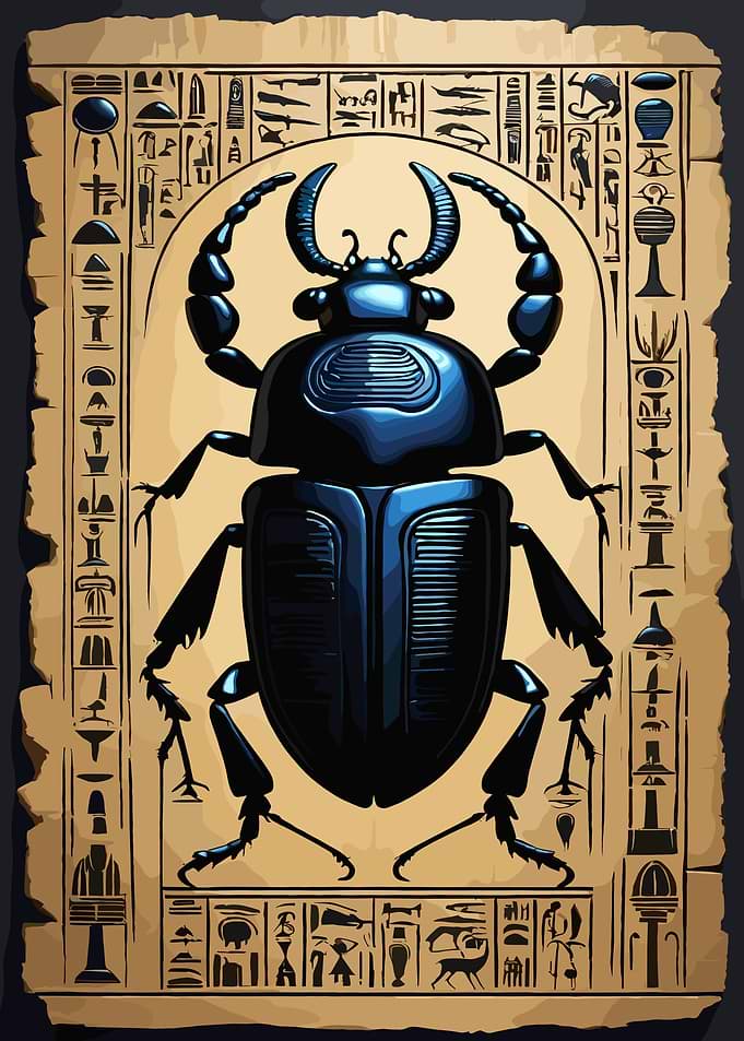 Scarab Beetle on Papyrus