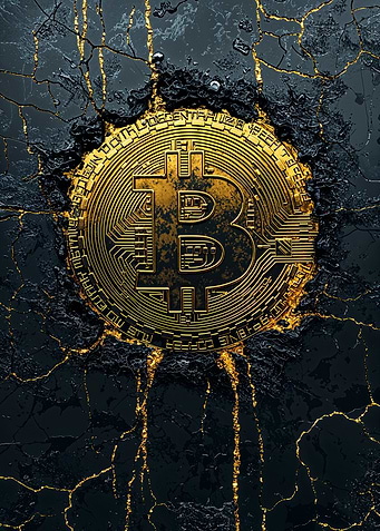 Bitcoin Coin on Cracked Surface
