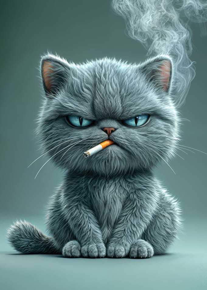 Grumpy Scottish Cat Smoking