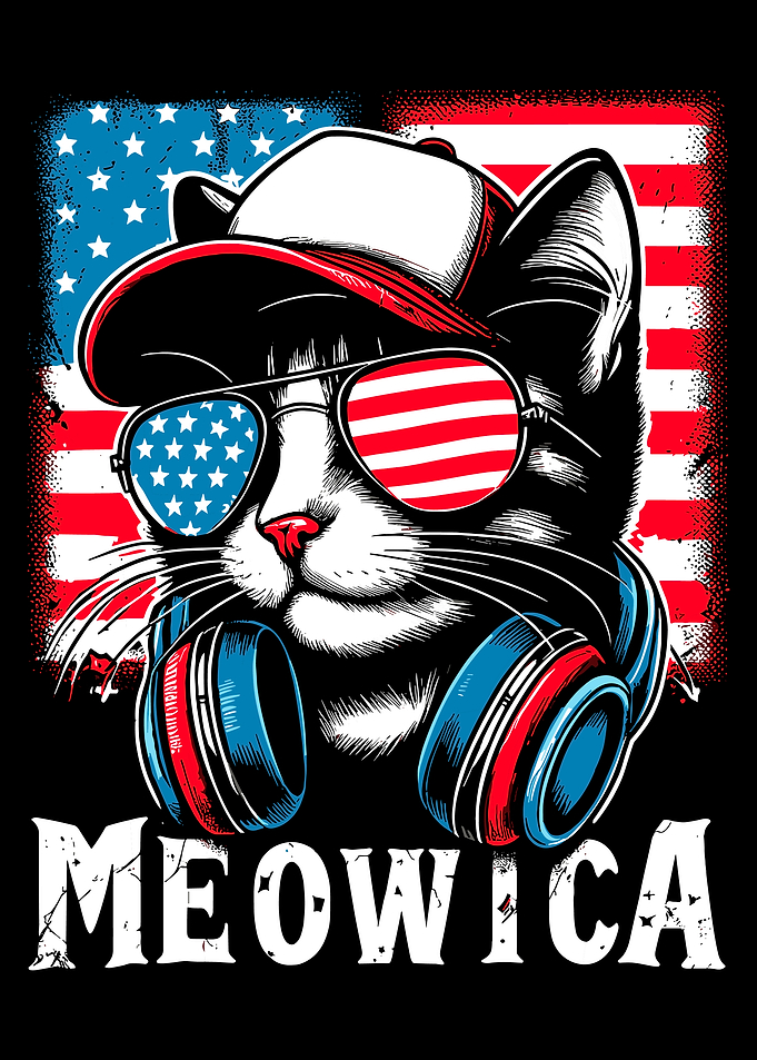 Patriotic Cat with Headphones