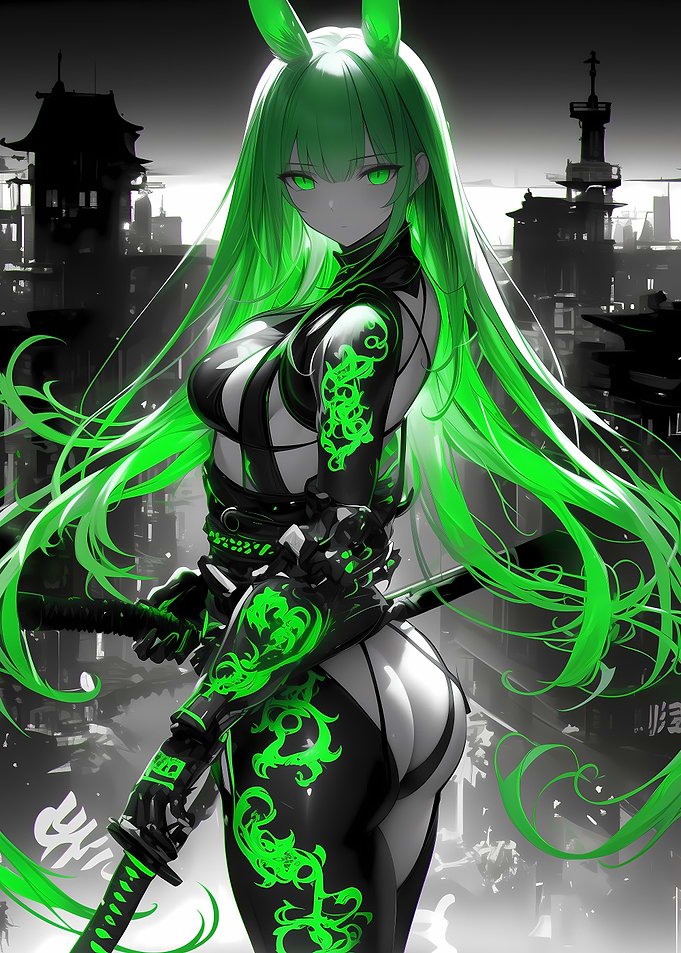 Green Hair Anime Girl Gaming