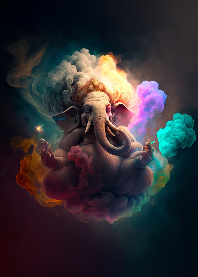 Ganesha in Colorful Smoke