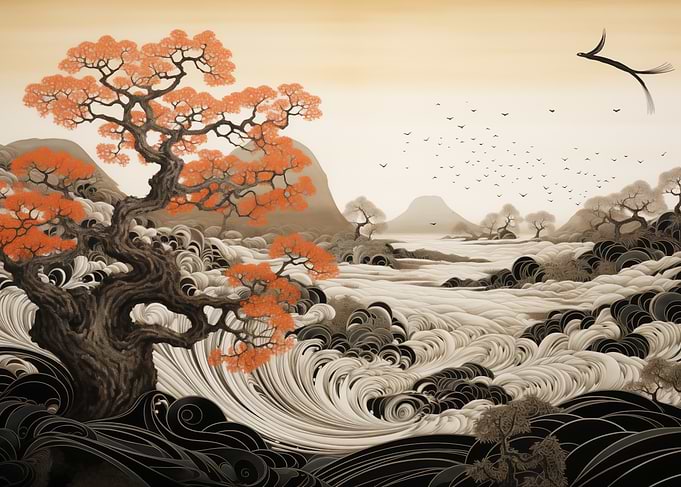 Japanese Landscape Waves
