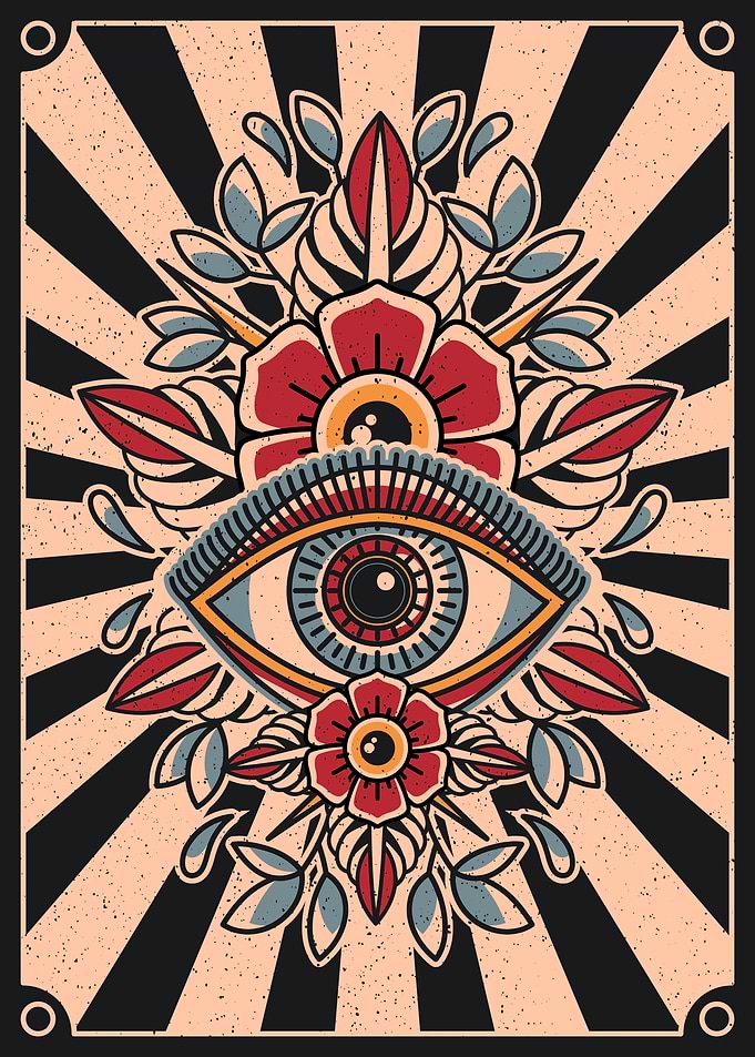 Eye & flower vintage art illustration