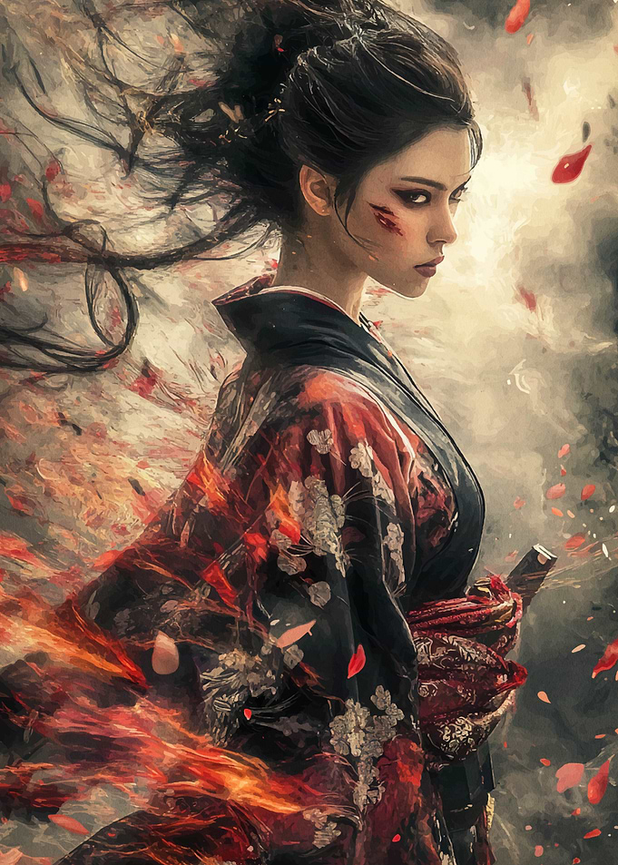 Samurai Woman in Flames