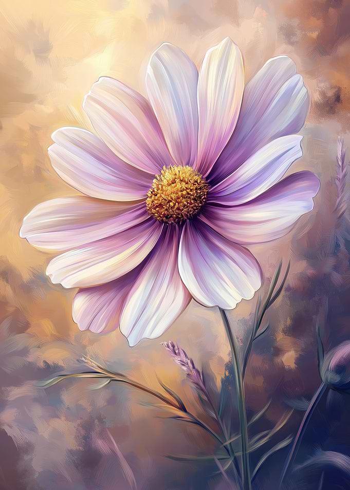 Pink Cosmos Flower Painting