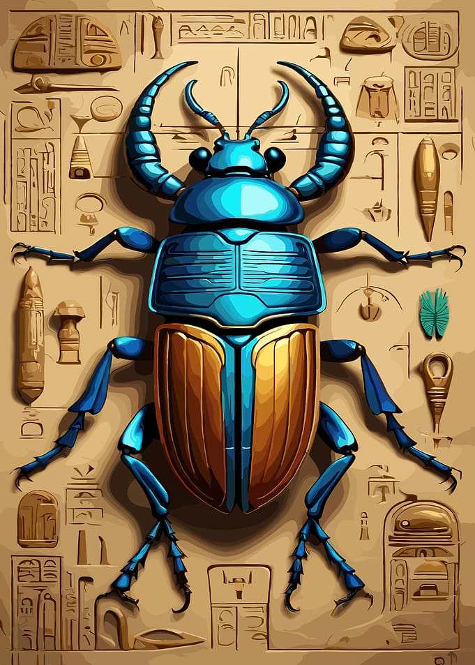 Blue Scarab Beetle on Papyrus