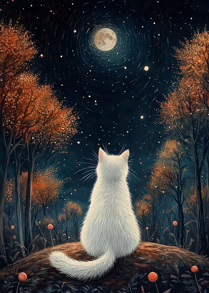 Cat Gazing at the Moon