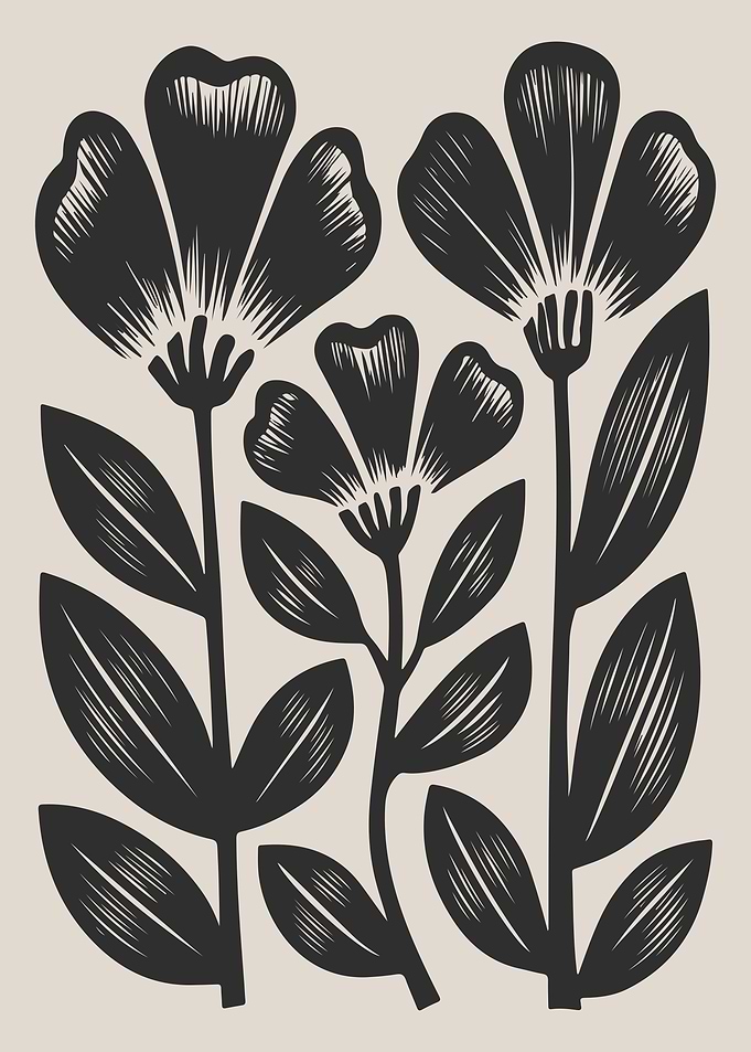 Bold Black Floral Linocut