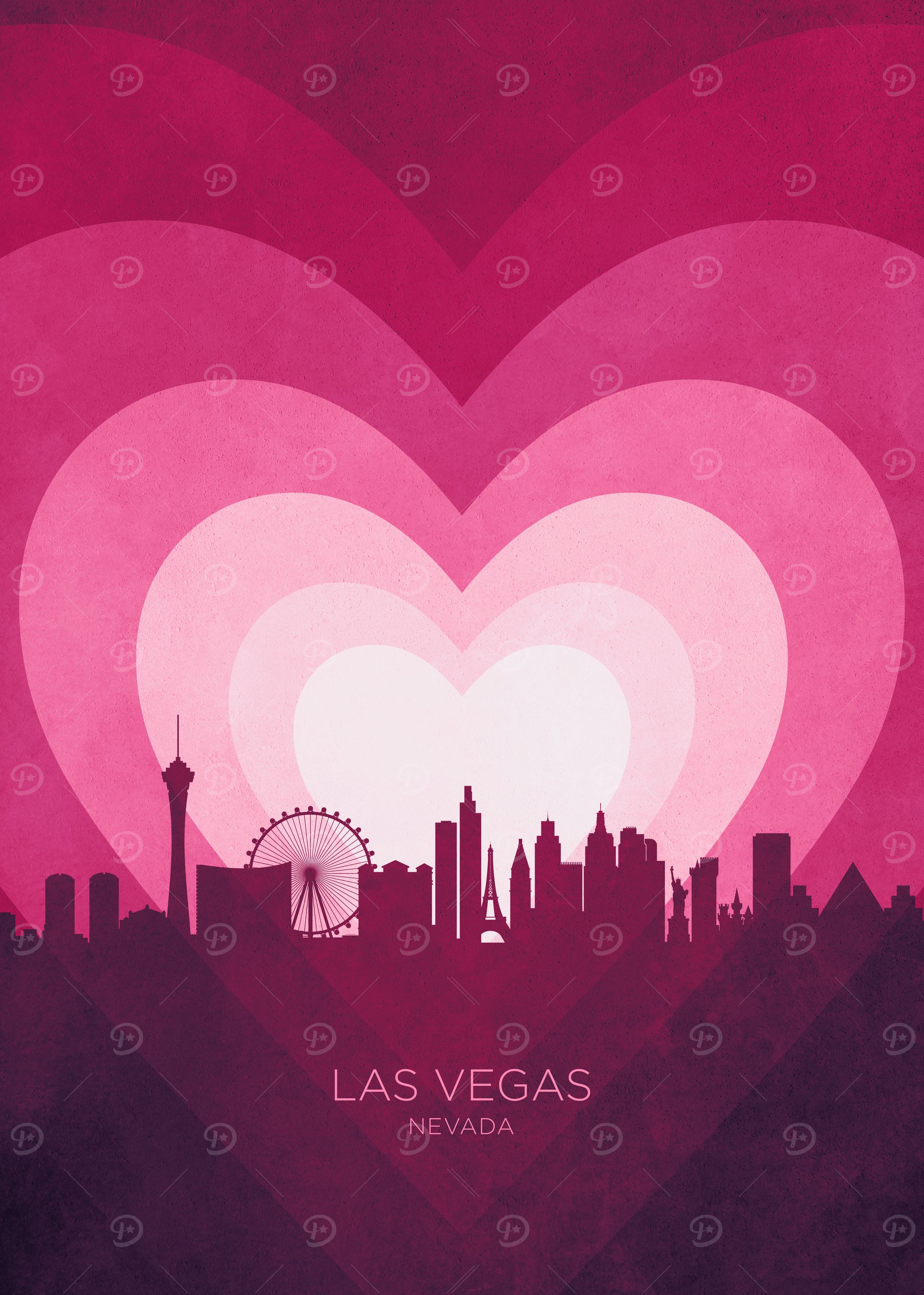 Las Vegas Nevada Skyline Hearts Pink