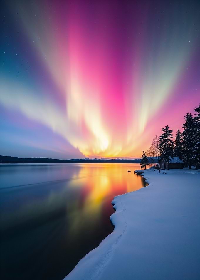 Aurora Borealis Reflecting in a Lake