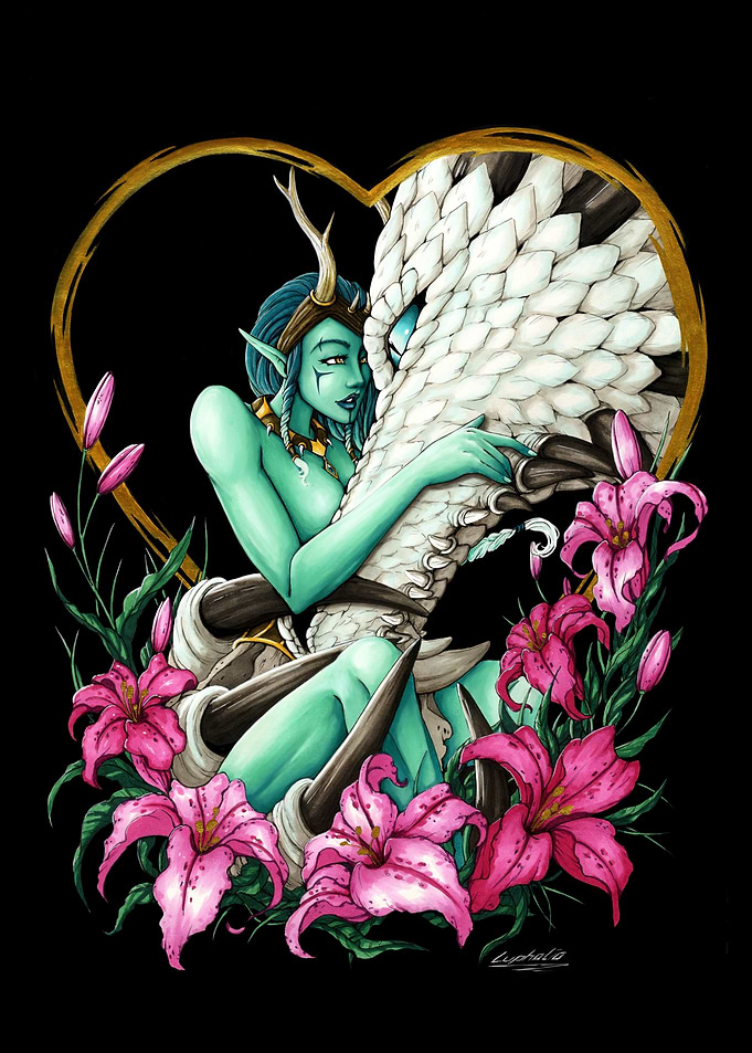 Silver Dragon and Elf Embrace - Secret Love