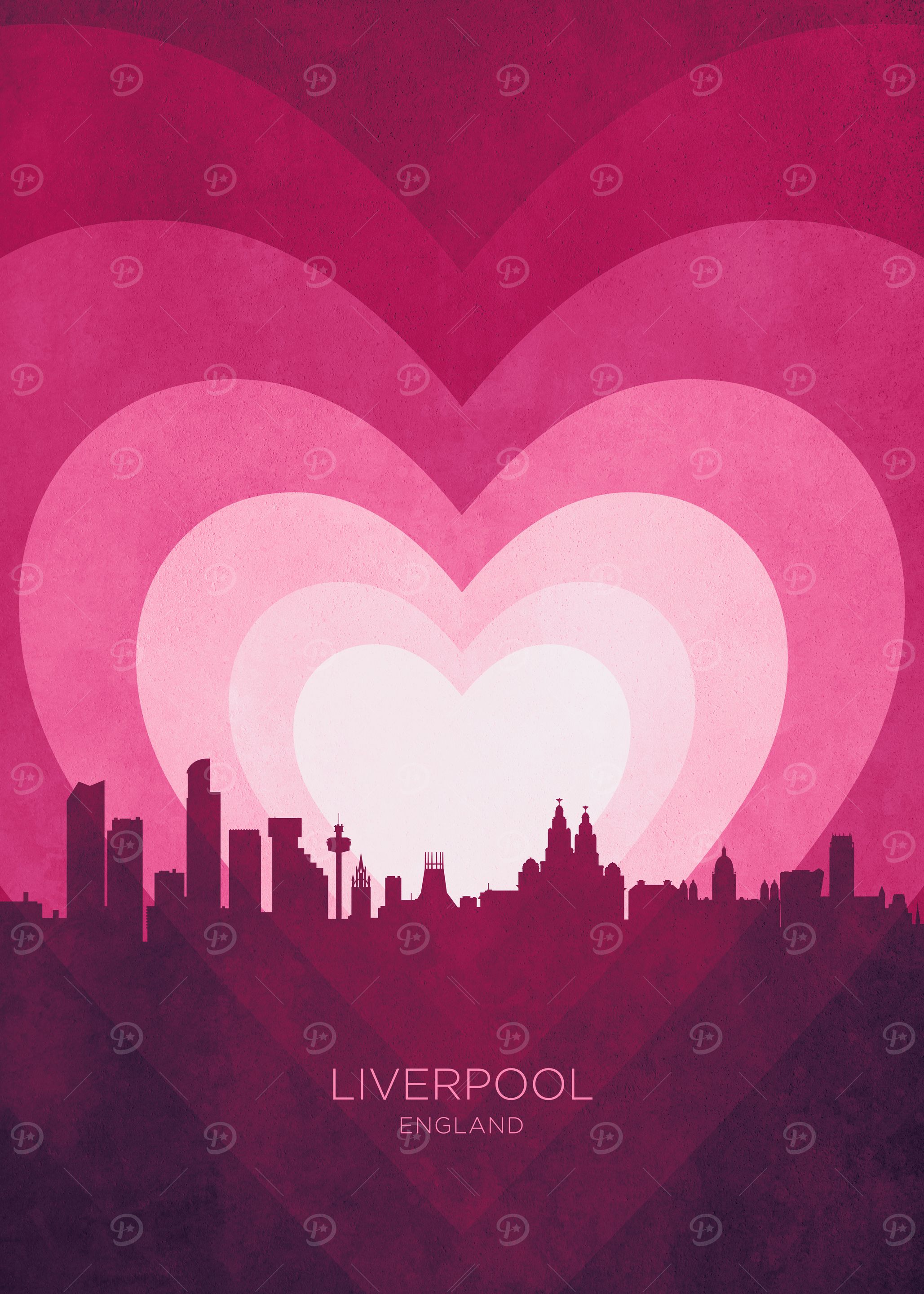 Liverpool England Skyline Hearts Pink