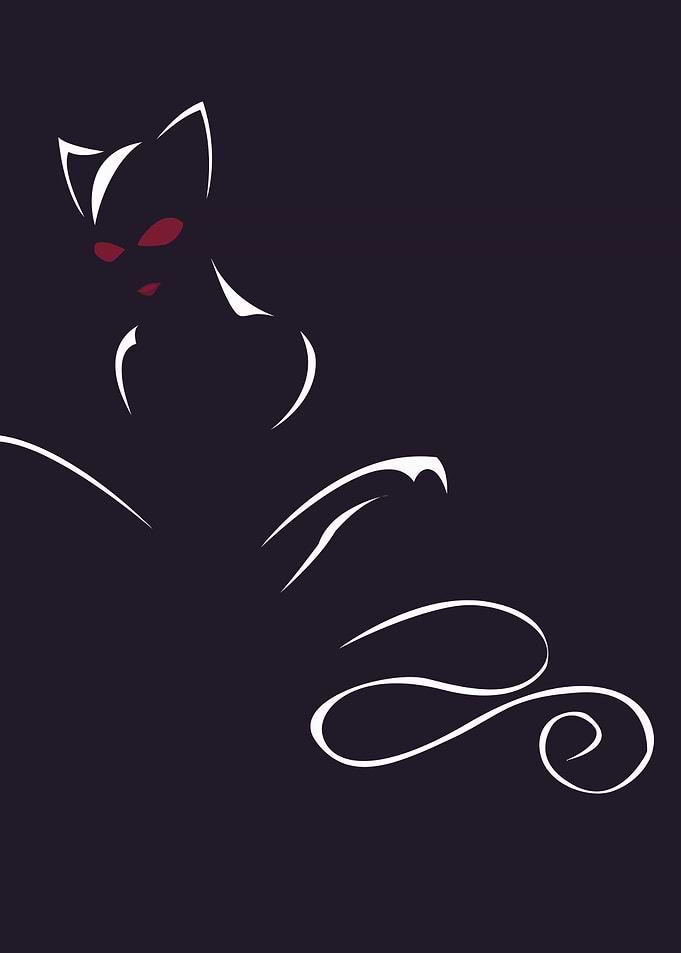 Cat Silhouette with Red Eyes