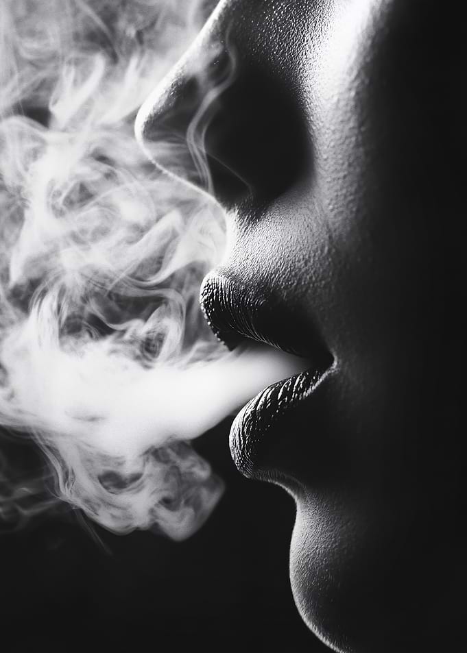 Woman Exhaling Smoke