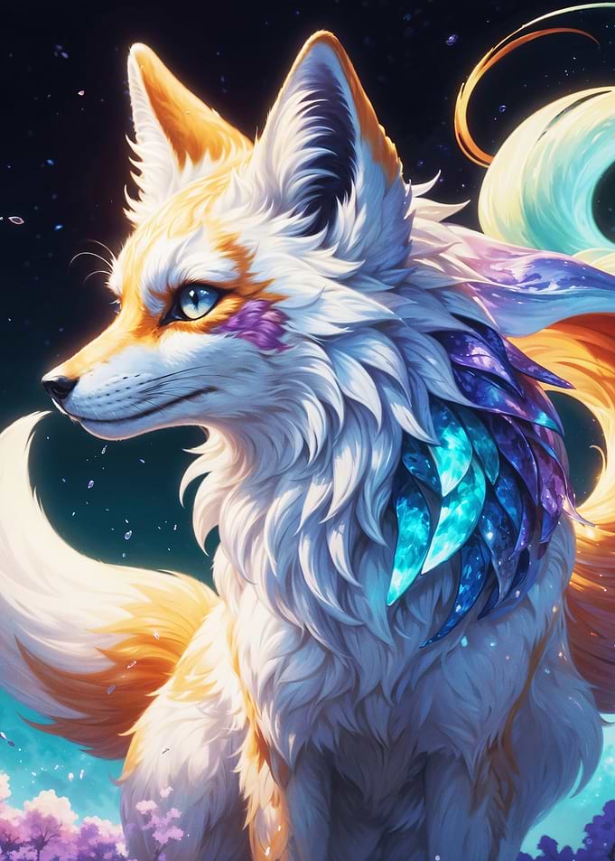 Celestial Spirit Fox in a Mystical Night