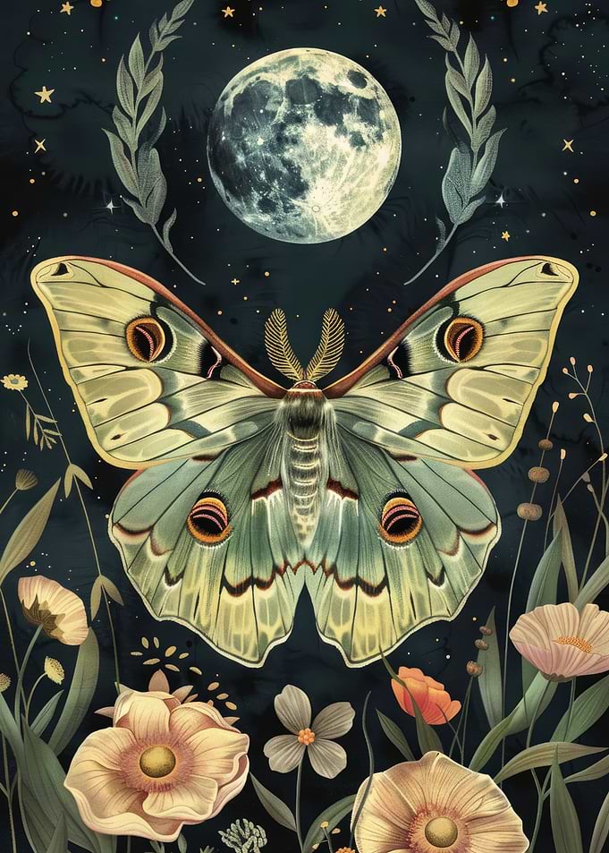 Celestial Moth Under Full Moon Night