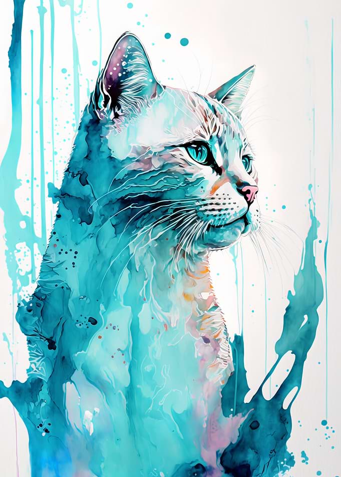 Blue Cat Watercolor