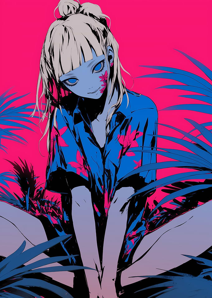 Anime Girl in Tropical Setting