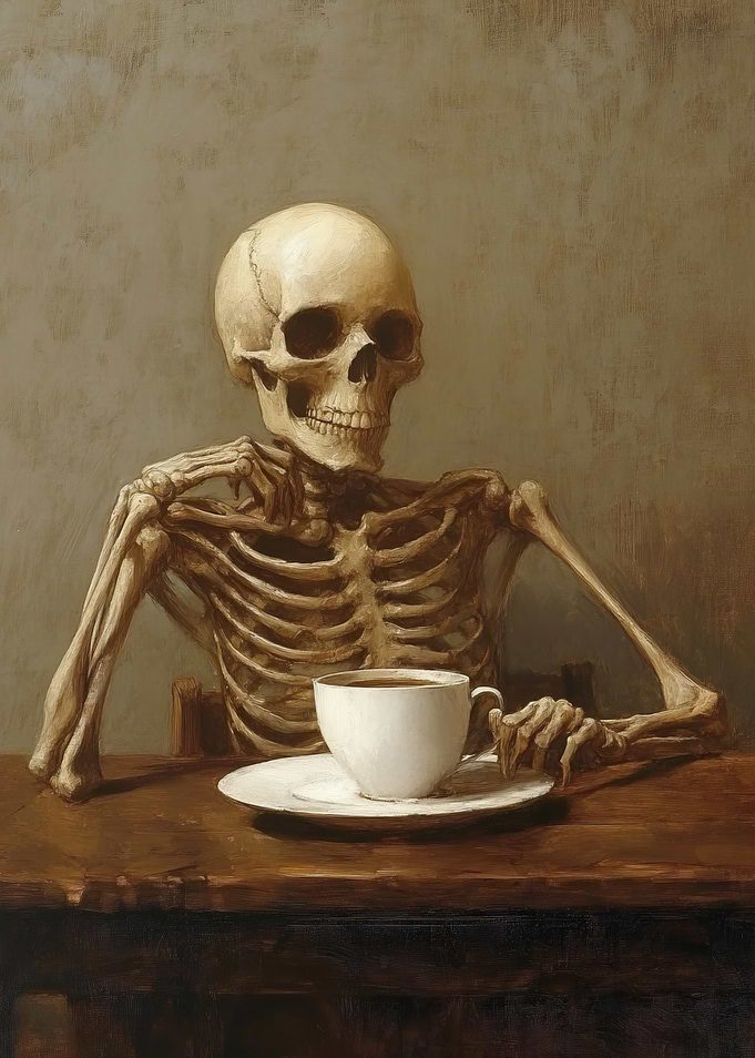 Skeleton with Coffee