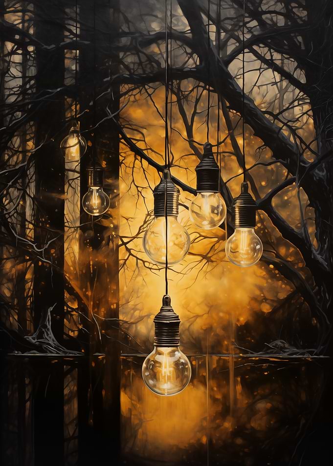 Light Bulbs in Forest