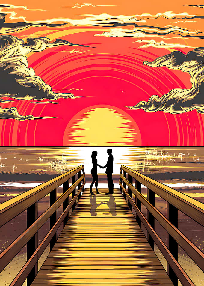 Golden Hour Sunset Embrace by the Ocean