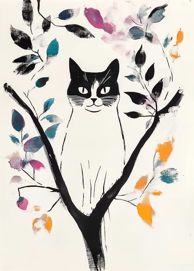 Black and White Cat in a Tree