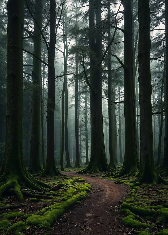 Misty Mossy Forest Path